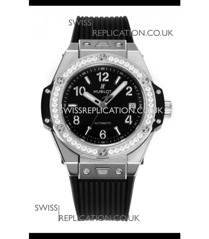 Hublot Big Bang One Click moissanite Bezel Super Clone Watch Black Dial