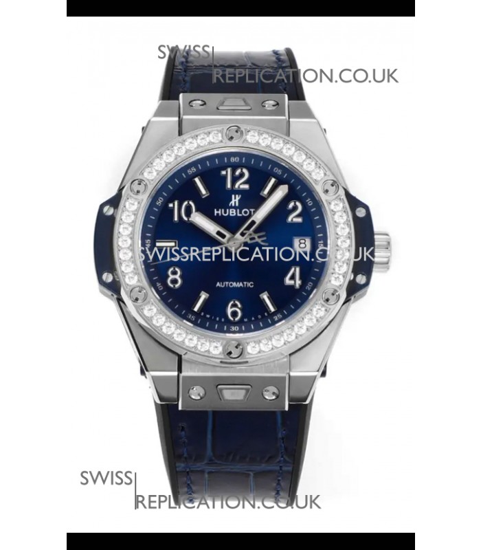 Hublot Big Bang One Click moissanite Bezel Super Clone Watch Blue Dial