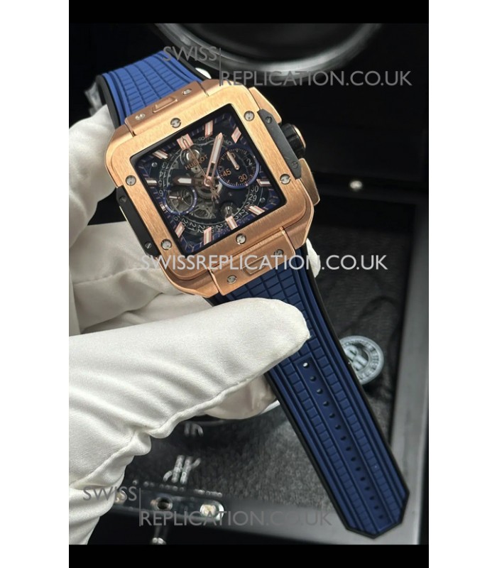 Hublot Square Bang Unico Rose Gold Case Blue Super Clone Watch 