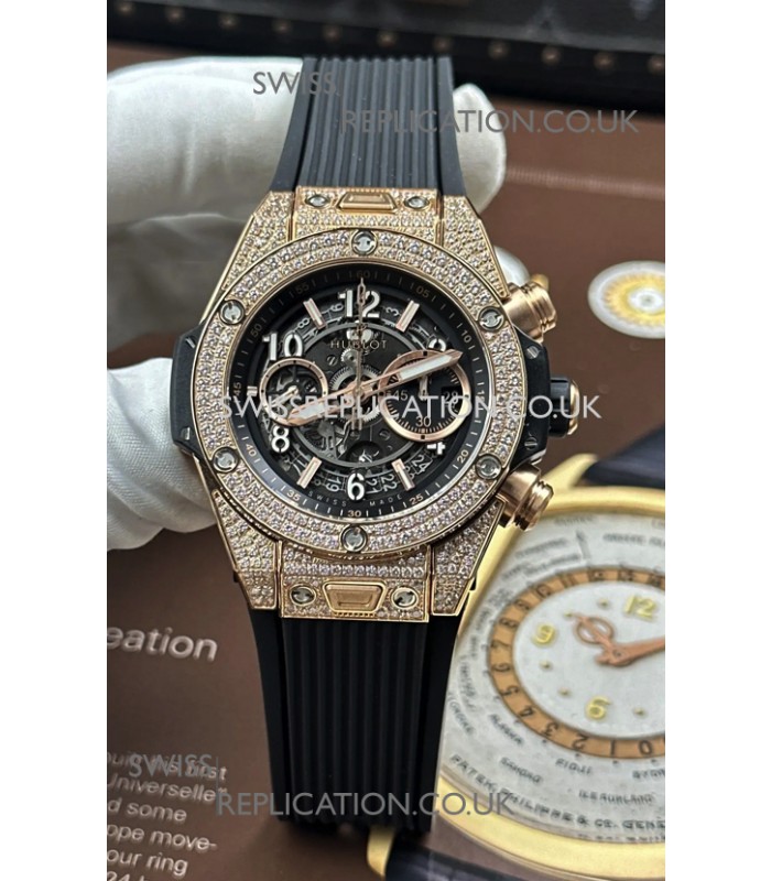 Hublot Big Bang Unico Rose Gold Diamonds Case Super Clone Watch 