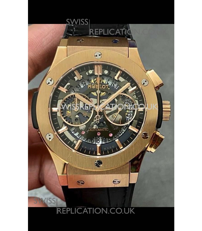 Hublot Classic Fusion Chronograph Rose Gold Skeleton Super Clone Watch 