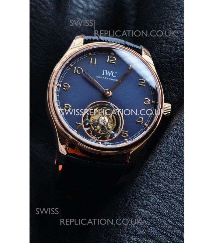 IWC Portuguese Tourbillon Rose Gold Blue Dial Super Clone Watch 