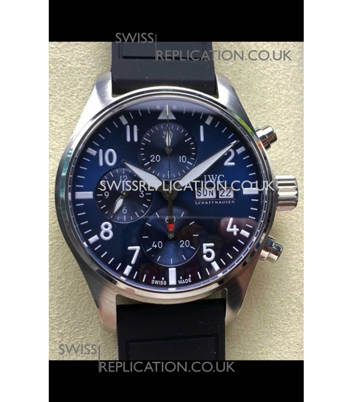 IWC PILOT'S Chronograph Blue Dial Rubber Strap Super Clone Watch 