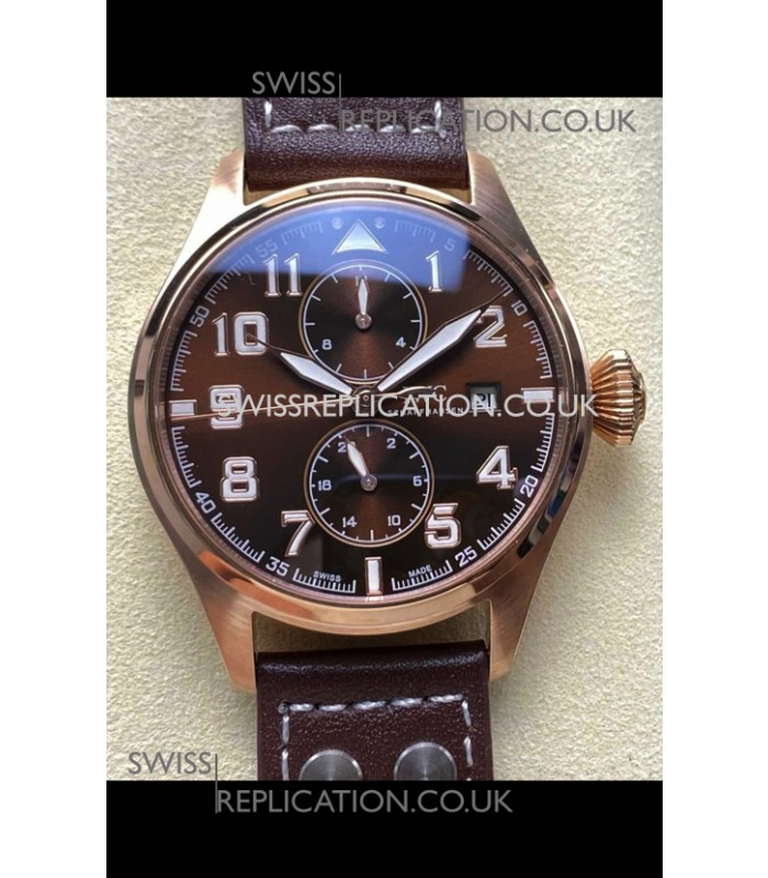 IWC PILOT'S Monopusher Rose Gold Brown Dial Replica Watch 