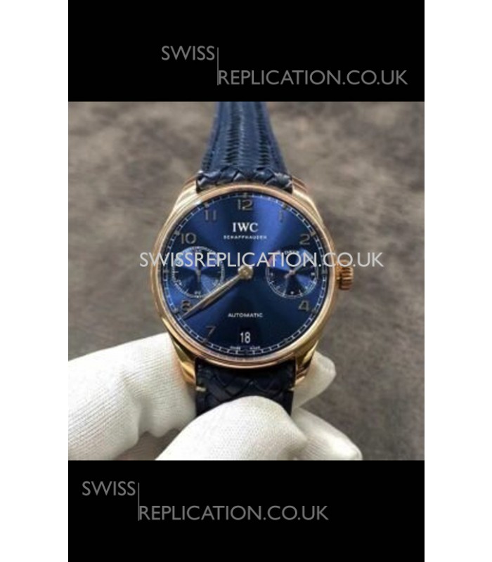 IWC Portugieser Blue Dial Rose Gold Super Clone Watch 