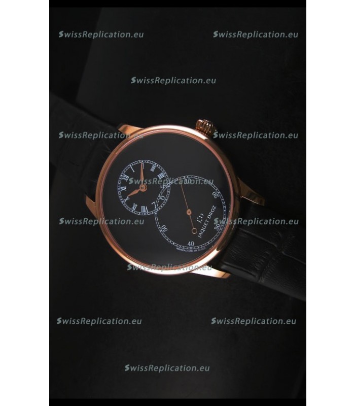 Jaquet Droz Grande Seconde Black Enamel Stainless Rose Gold Case in Black Dial