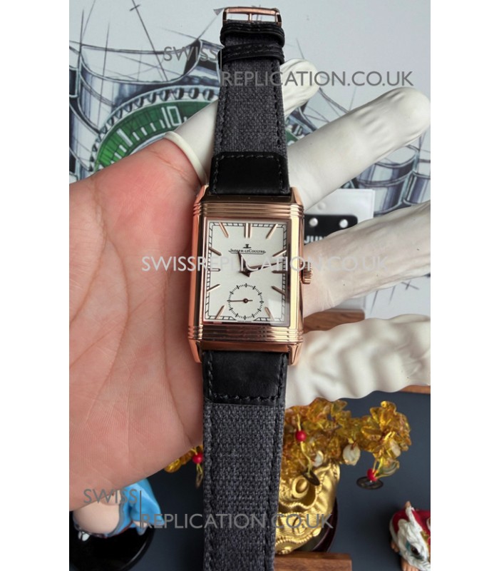 Jaeger-LeCoultre Reverso Tribute Duoface Rose Gold White & Black Dial Super Clone Watch 