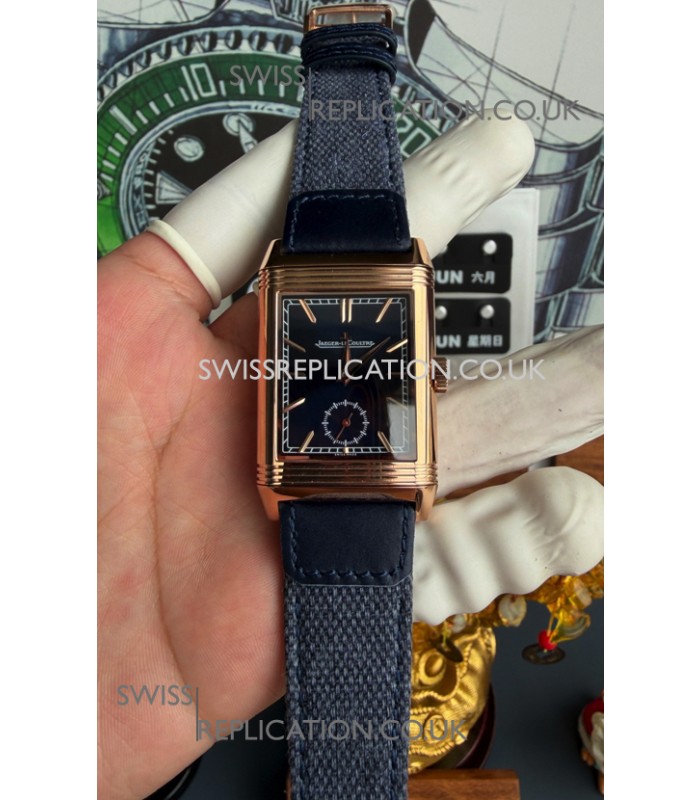 Jaeger-LeCoultre Reverso Tribute Duoface Rose Gold Blue & Steel Dial Super Clone Watch 