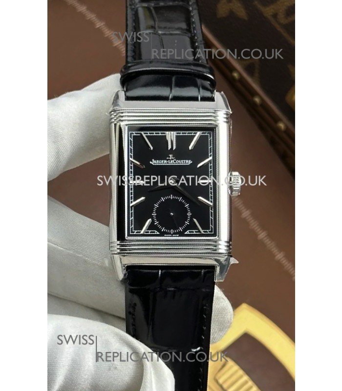 Jaeger LeCoultre Reverso Tribute Duoface Black/Steel Dial Super Clone Watch 