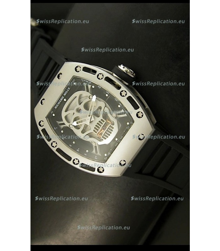 Richard Mille RM052 Skull Tourbillon Swiss Replica Watch in Brushed Steel Case