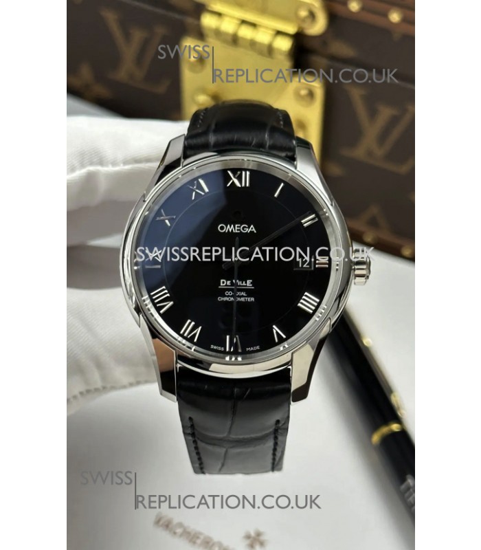 Omega De Ville Co-Axial 41MM Black Dial Leather Strap Super Clone Watch 