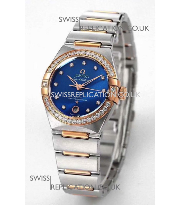 Omega Constellation 29MM Two Tone Rose Gold Blue Dial Automatic Super Clone Watch 