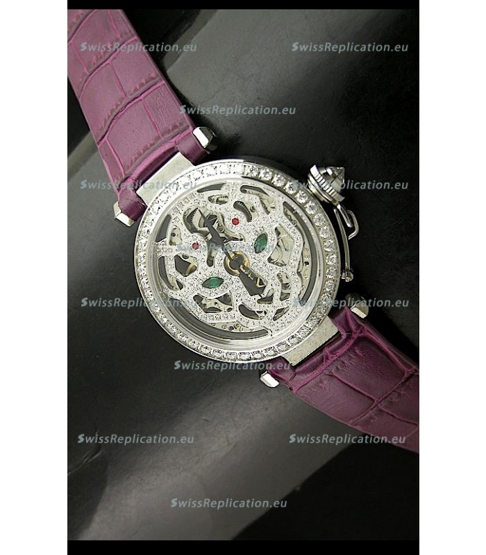 Cartier Pasha Ladies Replica Watch in Skelton Diamond Dial