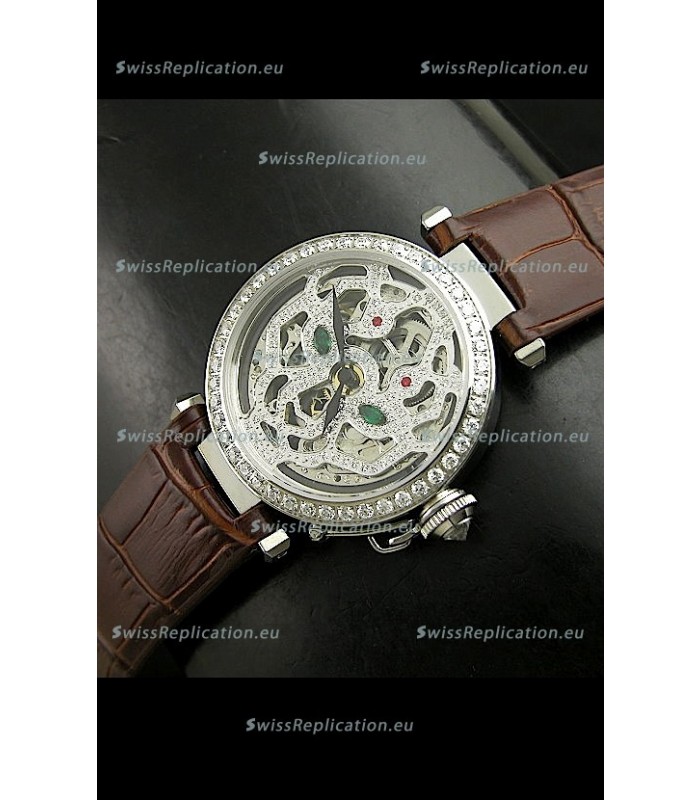Cartier Pasha Ladies Replica Watch in Skelton Diamond Dial