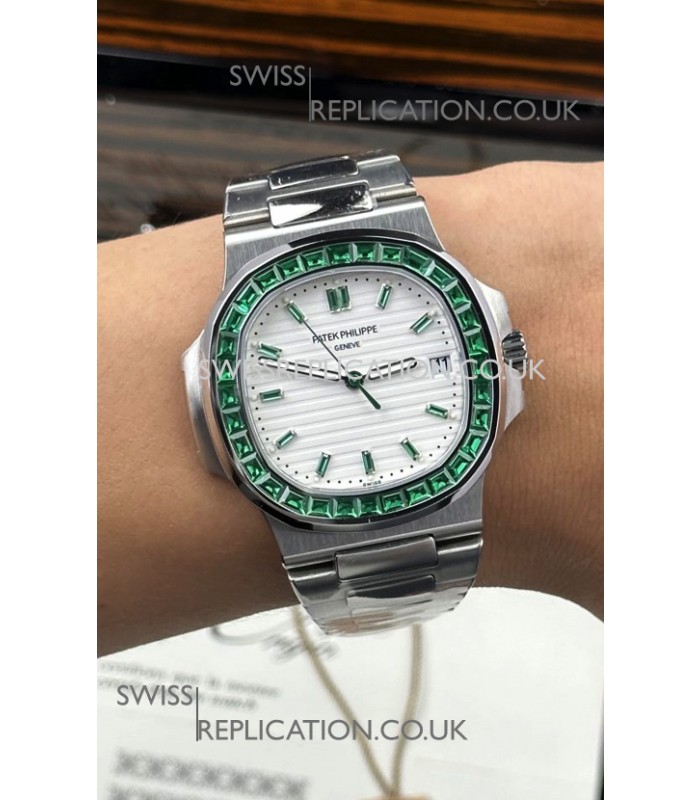 Patek Philippe Nautilus 5723 White Dial Green Rubies Super Clone Watch 