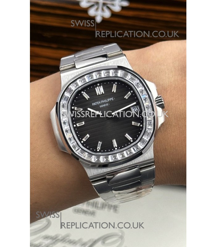 Patek Philippe Nautilus 5723 Black Dial White Sapphires Super Clone Watch 