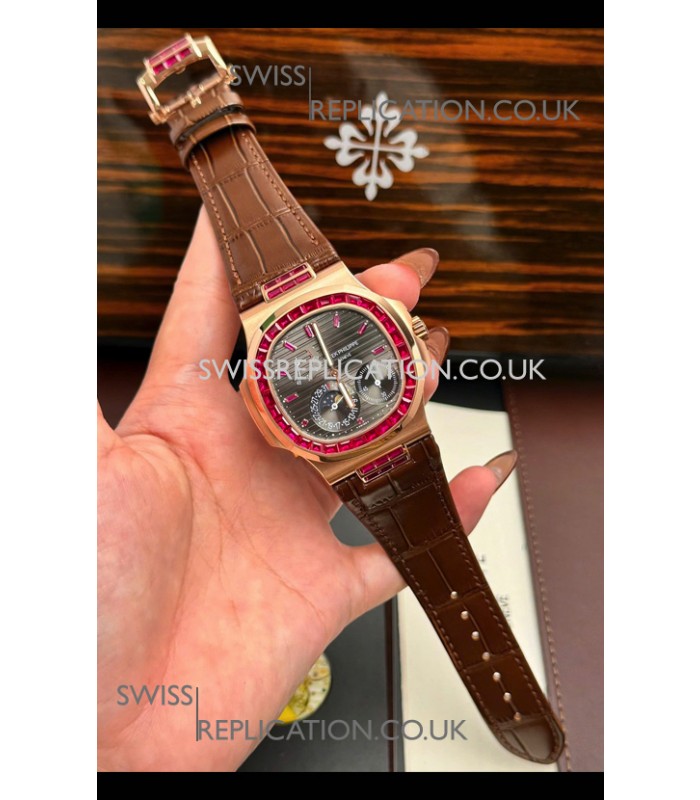Patek Philippe Nautilus 5712 Rose Gold Red Rubies Super Clone Watch 