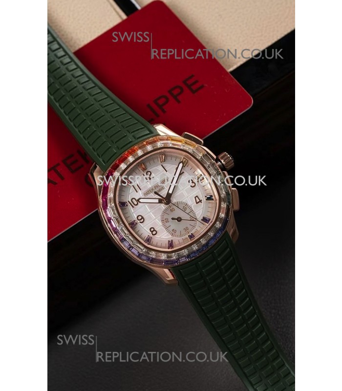 Patek Philippe Aquanaut 7968 Rose Gold Green Strap Super Clone Watch 
