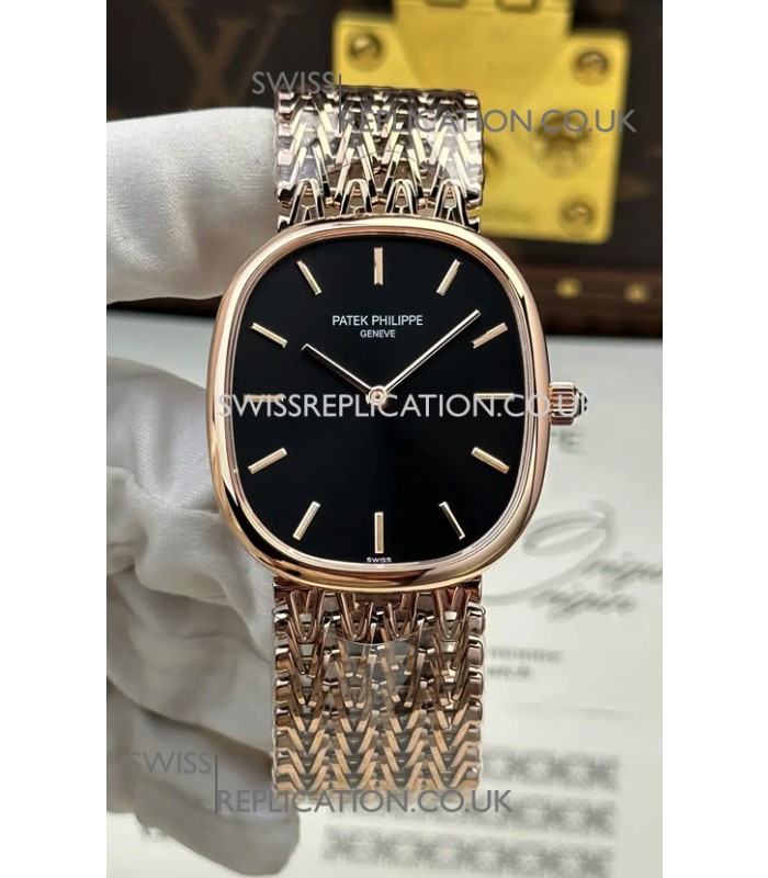 Patek Philippe Golden Ellipse 5738/1R-001 Rose Gold Black Dial Super Clone Watch 
