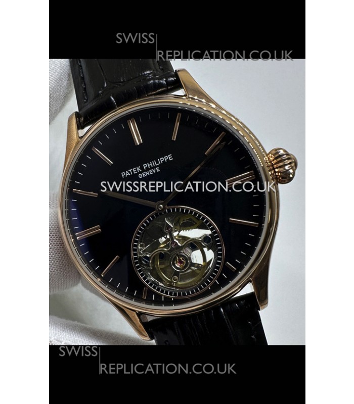 Patek Philippe Japanese Tourbillon Rose Gold Black Dial Japanese Replica Watch 