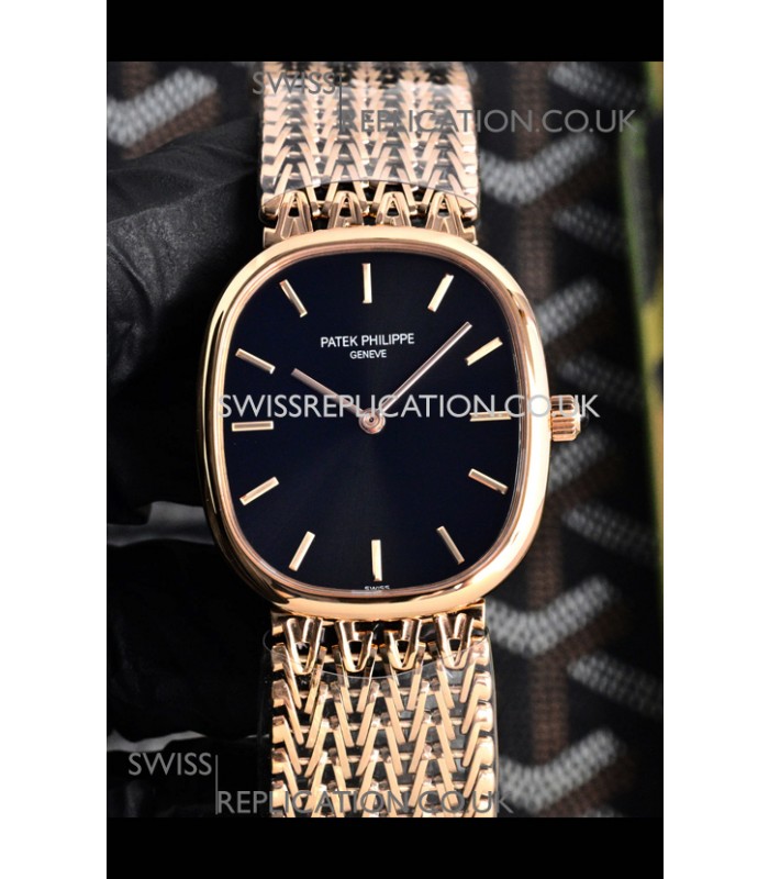 Patek Philippe Golden Ellipse 5738/1R-001 Rose Gold Black Dial Super Clone Watch 