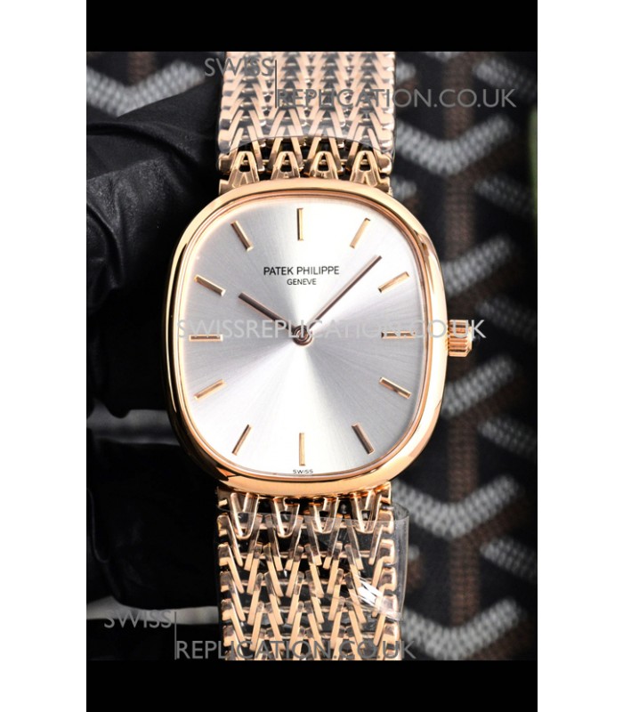 Patek Philippe Golden Ellipse 5738/1R-001 Rose Gold Steel Dial Super Clone Watch 