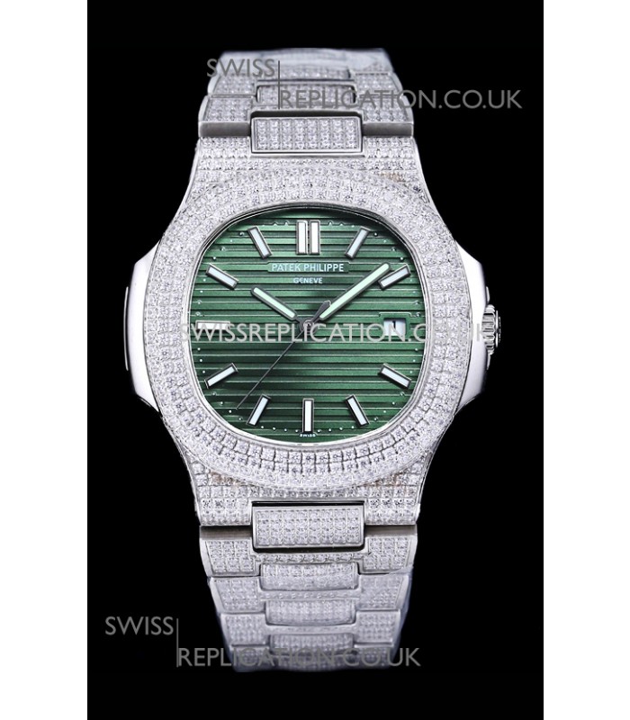 Patek Philippe Super Clone Nautilus 5711/1A Diamonds Paved Edition Green Dial