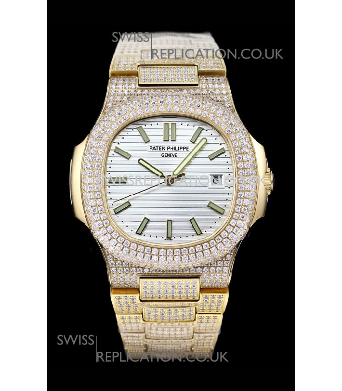 Patek Philippe Super Clone Nautilus 5711/G Diamonds Paved Edition White Dial