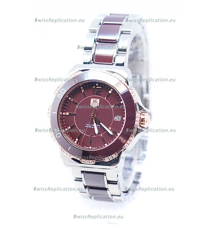 Tag Heuer Formula 1 Quartz Brown Ceramic Watch in Rose Gold Bezel