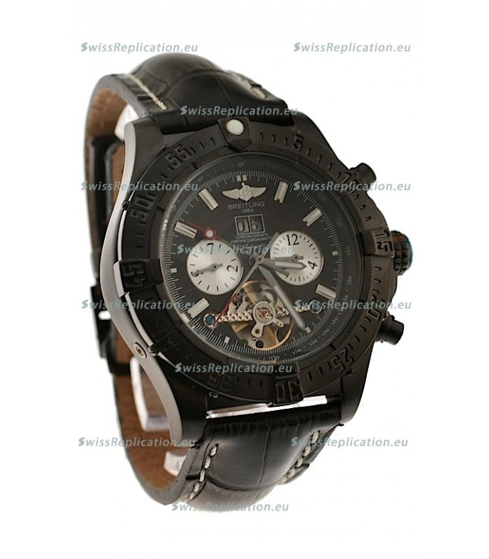 Breitling Chronometre Tourbillon Japanese Replica Watch in Black Strap