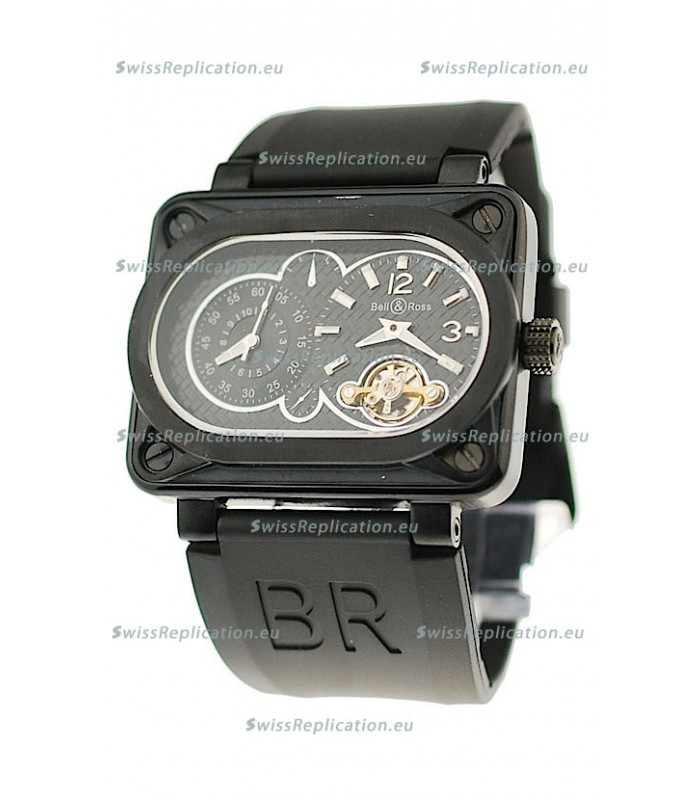 Bell and Ross BR Minuteur Tourbillon PVD Japanese Watch in Black Dial