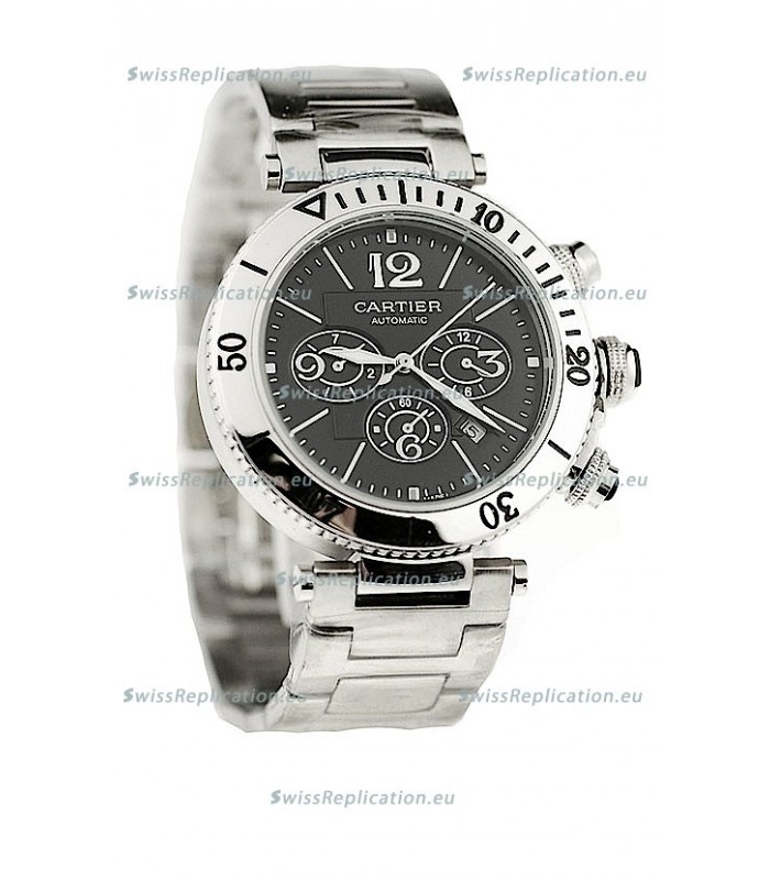 Cartier Pasha Seatimer Japanese Replica Watch in Black Dial