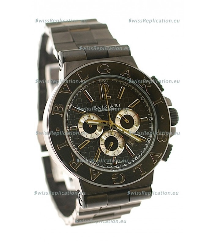 Bvlgari Diagono Mens Scuba japanese Replica PVD Watch in Black