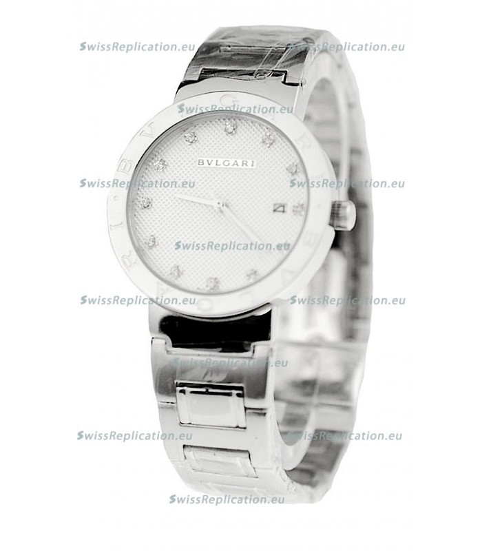 Bvlgari Quartz Japanese Silver Watch in Diamond Markers