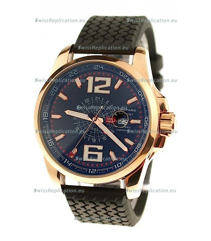 Chopard 1000 Miglia GT XL GMT Japanese Replica Gold Watch in Dark Blue Dial