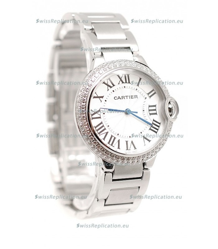 Ballon De Cartier Swiss Replica Mid Sized Watch in Diamond Bezel