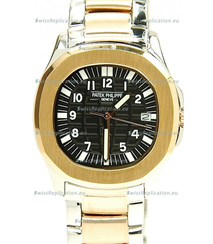 Patek Philippe Aquanaut Two Tone Ladies Gold Watch in Black Dial