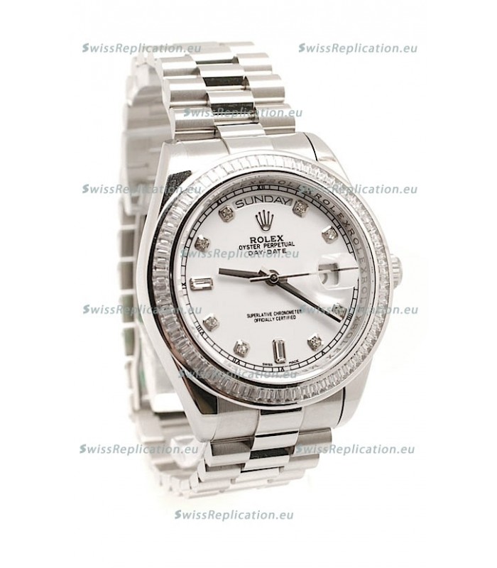 Rolex Day Date Silver Japanese Mens Watch