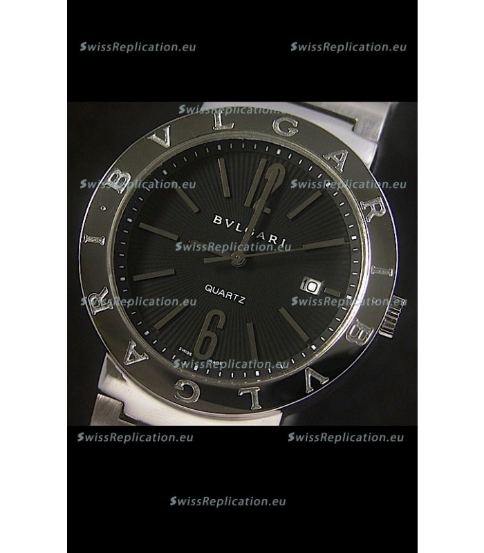 Bvlgari Diagono Japanese Replica Quartz Watch in Black Dial