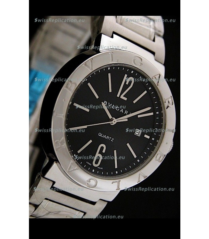 Bvlgari Diagono Japanese Replica Quartz Watch in Black Dial