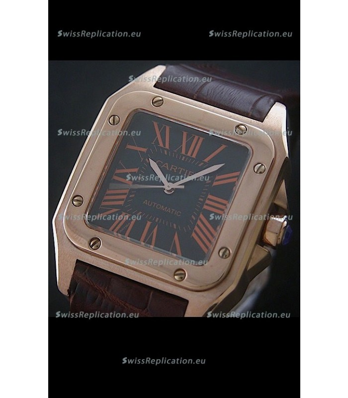 Cartier Santos 100 Swiss Replica Watch in Black Dial