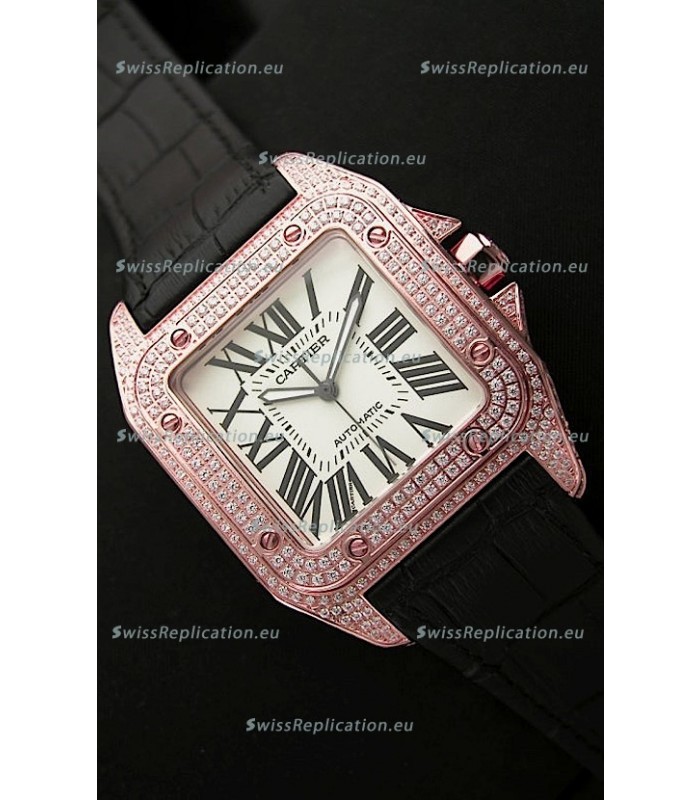 Cartier Santos 100 Swiss Automatic Replica Watch in Rose Gold