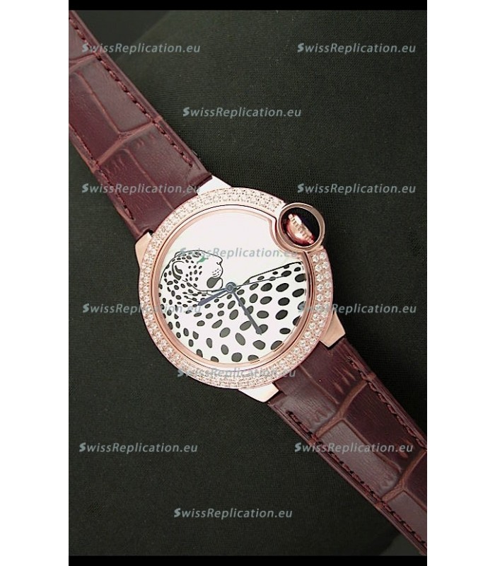 Ballon De Cartier Watch in Pink Gold Casing with Diamonds Bezel