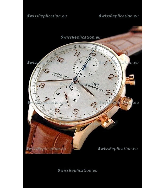 IWC Portuguese Chronograph Swiss Replica Watch in Rose Gold Casing