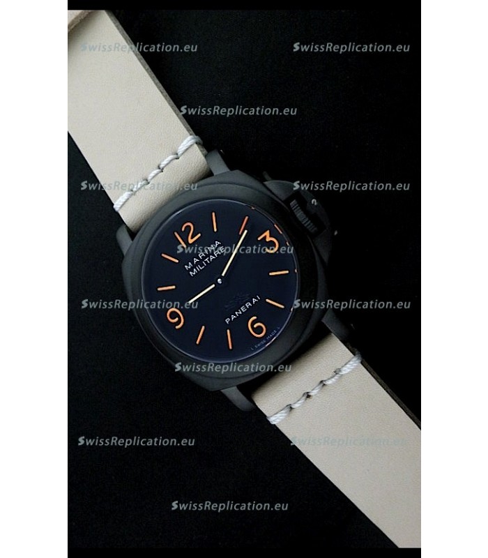 Panerai Luminor Marina Black Seal PVD Swiss Watch Tan Strap