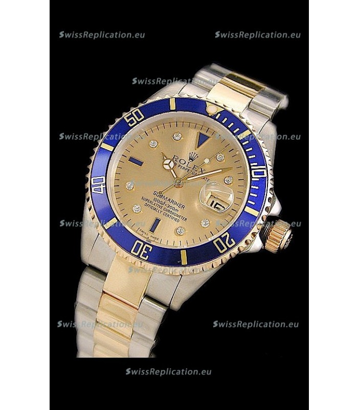 Rolex Submariner Swiss Replica Two Tone Watch in Gold Dial