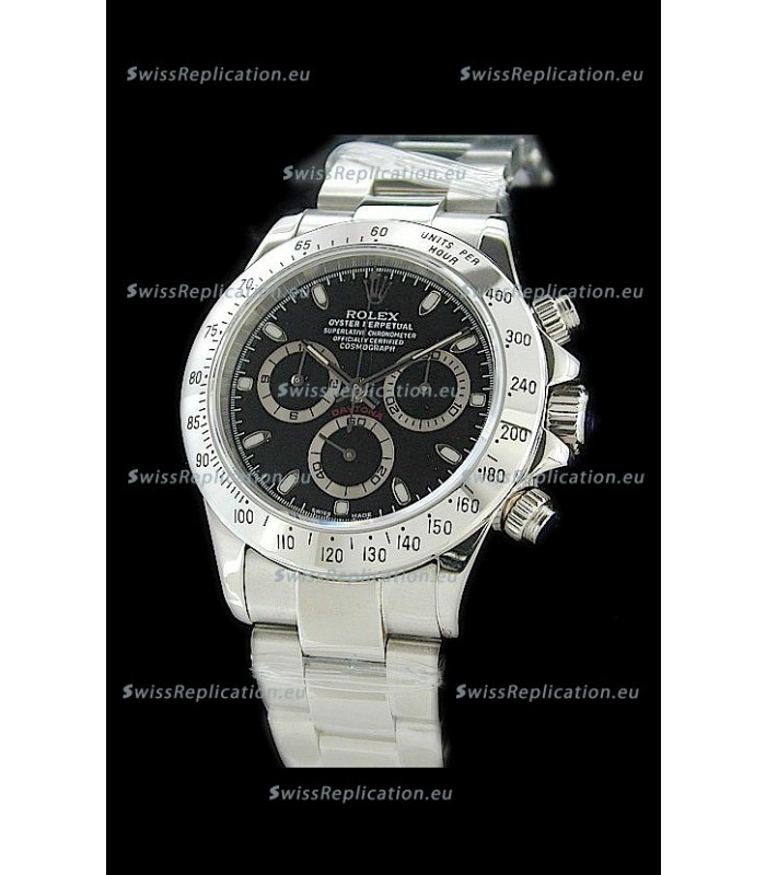 Rolex Daytona Cosmograph Swiss Replica Steel Watch in Black Dial