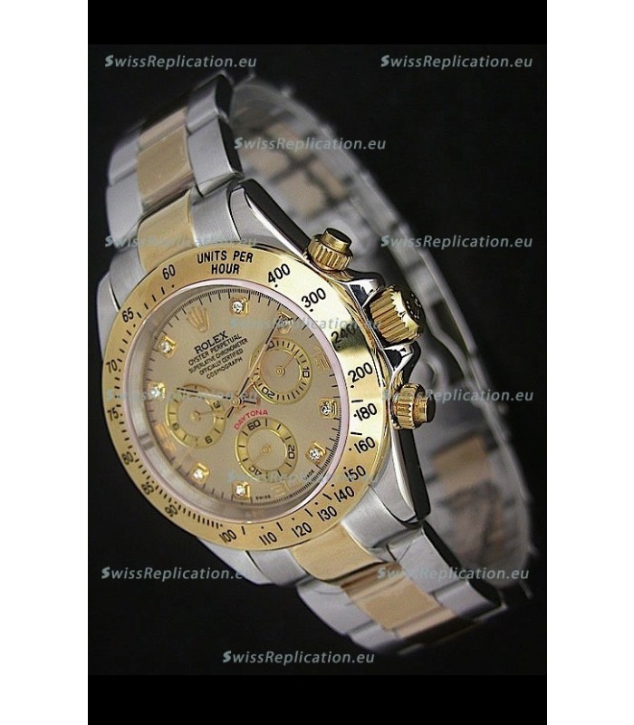 Rolex Daytona Japanese Replica Two Tone Gold Watch in Golden Dial