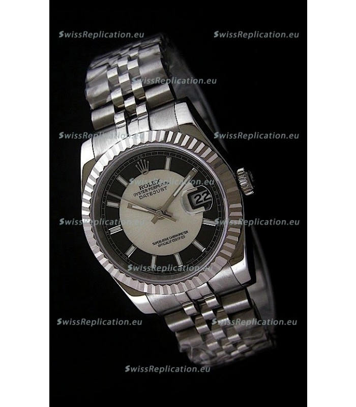 Rolex Datejust Mens Japanese Replica Watch in Black & White Dial