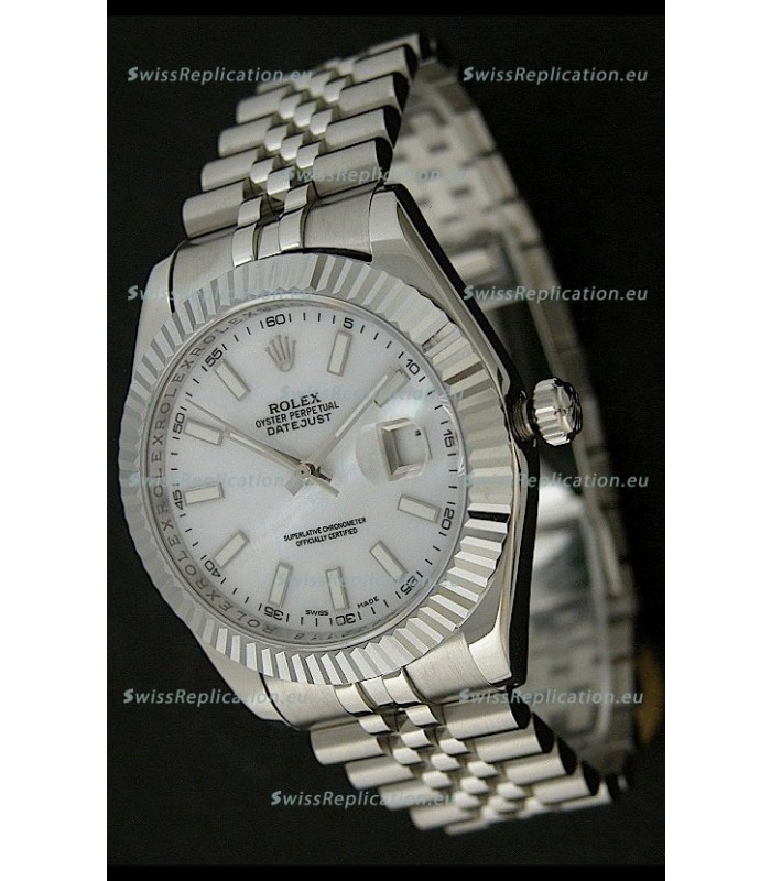 Rolex DateJust Japanese Replica Watch in Mop White Dial